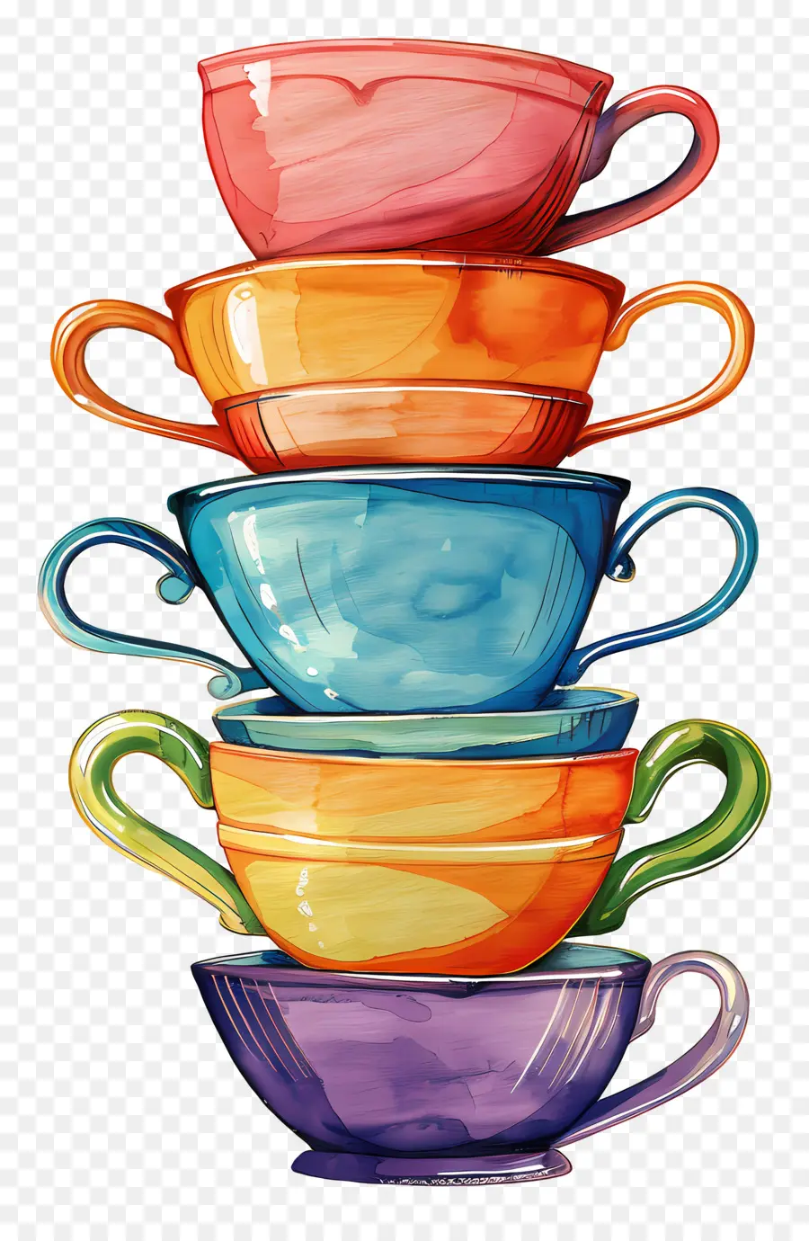 Tazas De Té Apiladas，Tazas Coloridas PNG