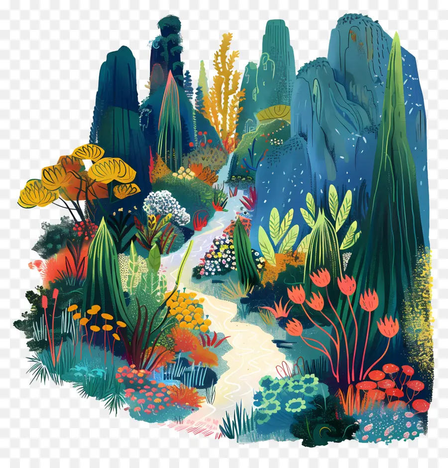 Camino De Jardín，Bosque Colorido PNG