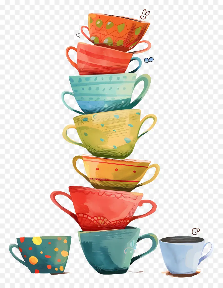 Tazas De Té Apiladas，Tazas Coloridas PNG