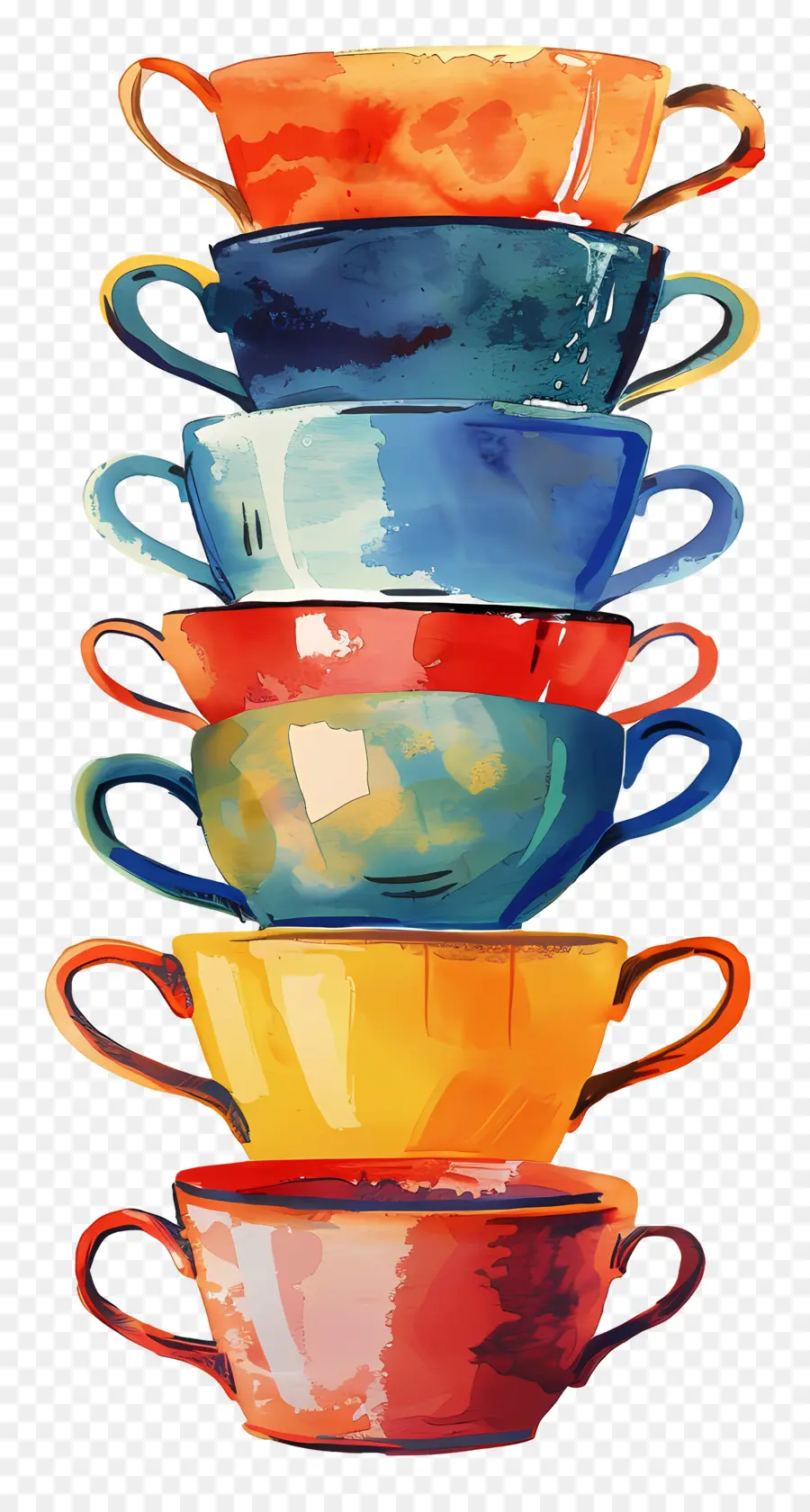 Tazas De Té Apiladas，Tazas Coloridas PNG