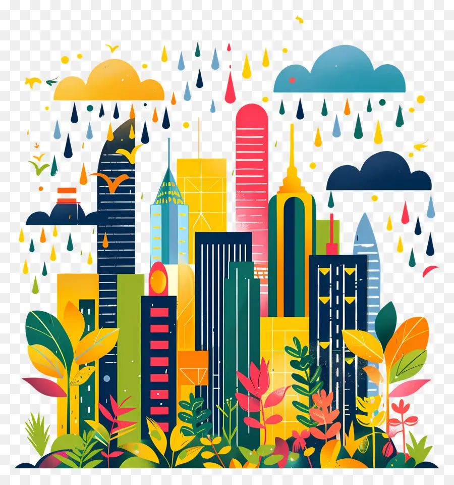 Paisaje Urbano De Lluvia，Paisaje Urbano Colorido PNG