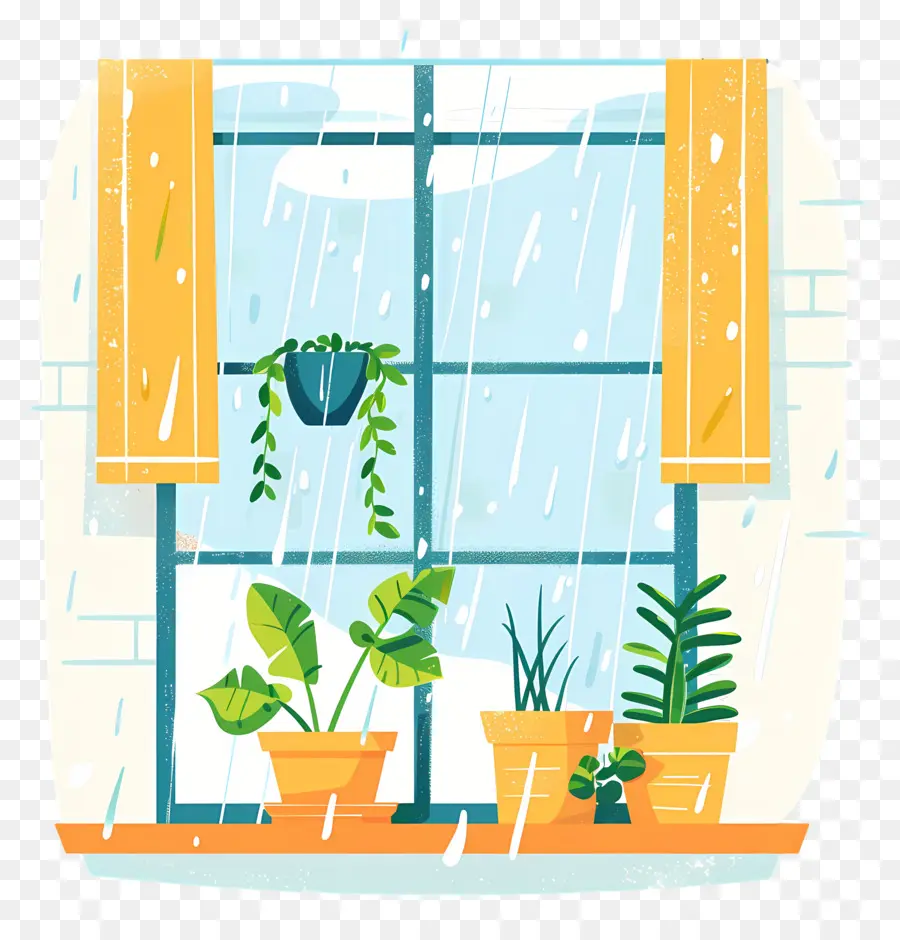 Lluvia En La Ventana，Ventana Con Plantas PNG