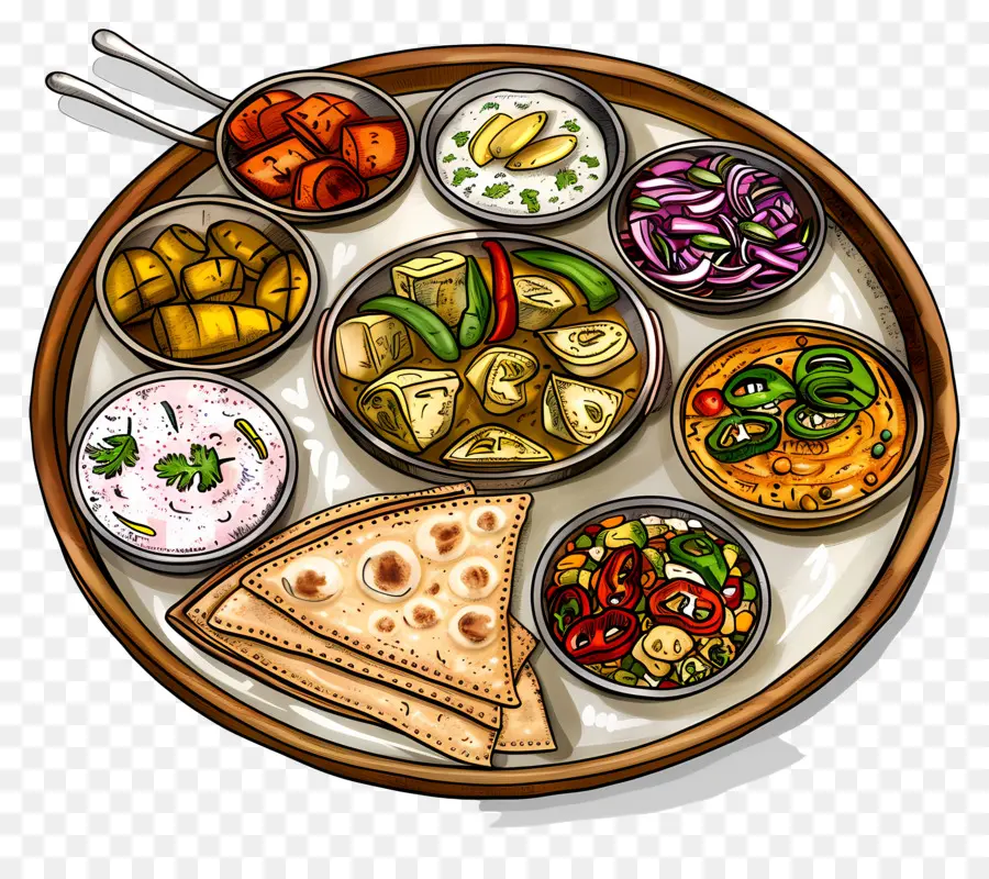 Plato Thali Indio，Plato De Comida PNG