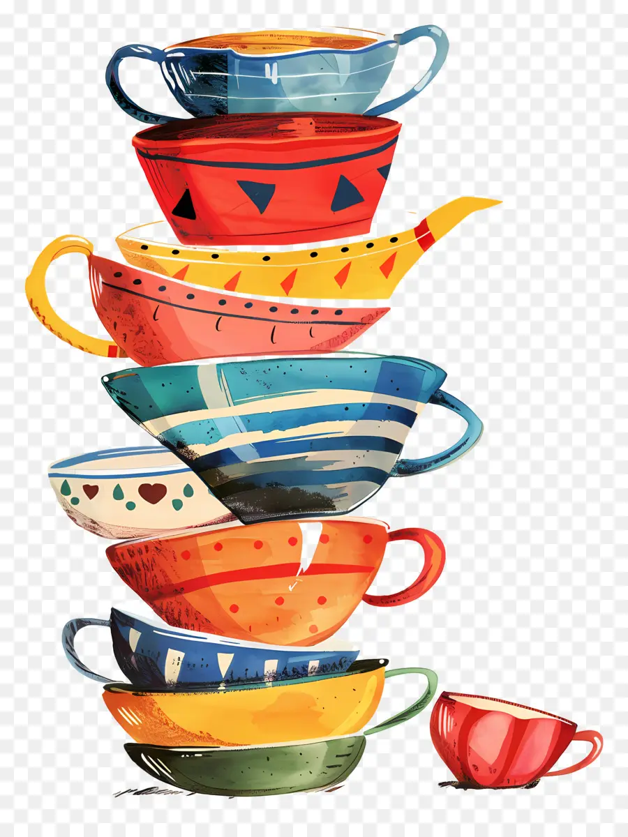 Tazas De Té Apiladas，Tazas Coloridas PNG