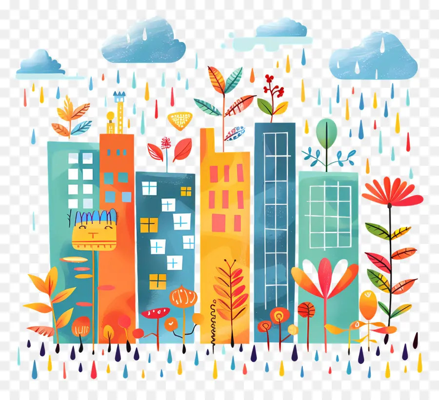 Paisaje Urbano De Lluvia，Colorido Paisaje Urbano PNG