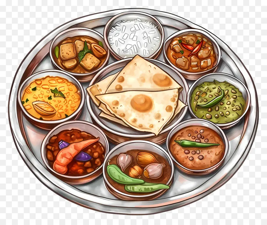 Plato Thali Indio，Thali PNG