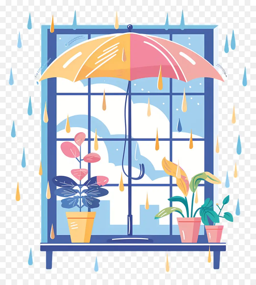 Lluvia En La Ventana，Ventana Con Plantas PNG