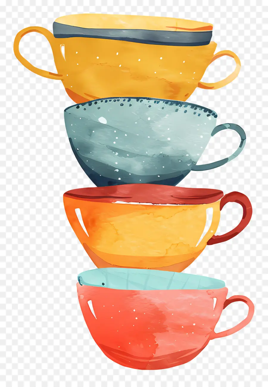 Tazas De Té Apiladas，Tazas Coloridas PNG