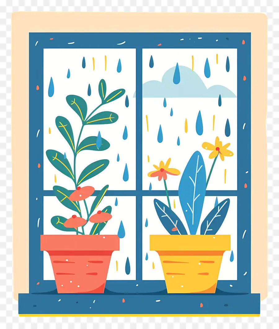 Lluvia En La Ventana，Las Plantas En Maceta PNG