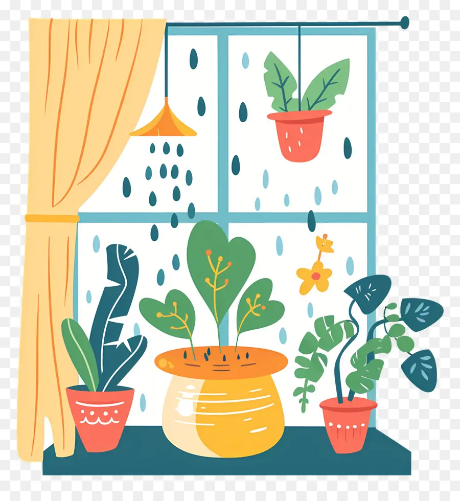 Lluvia En La Ventana，Ventana Con Plantas PNG