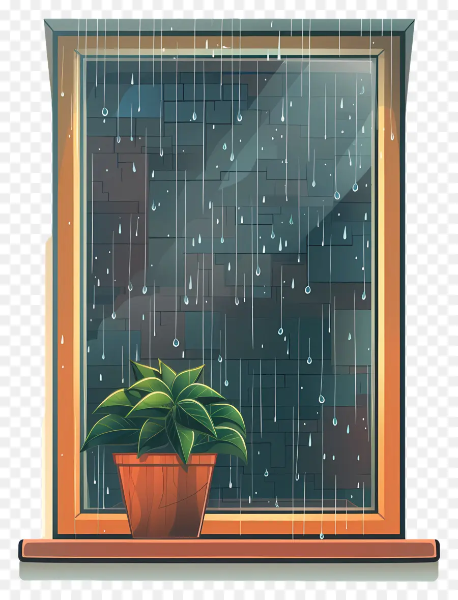 Lluvia En La Ventana，Ventana Con Lluvia Y Planta PNG