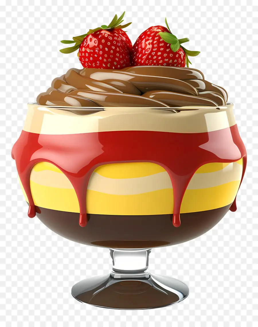 Tazón De Pudín，Postre Colorido Con Fresas PNG