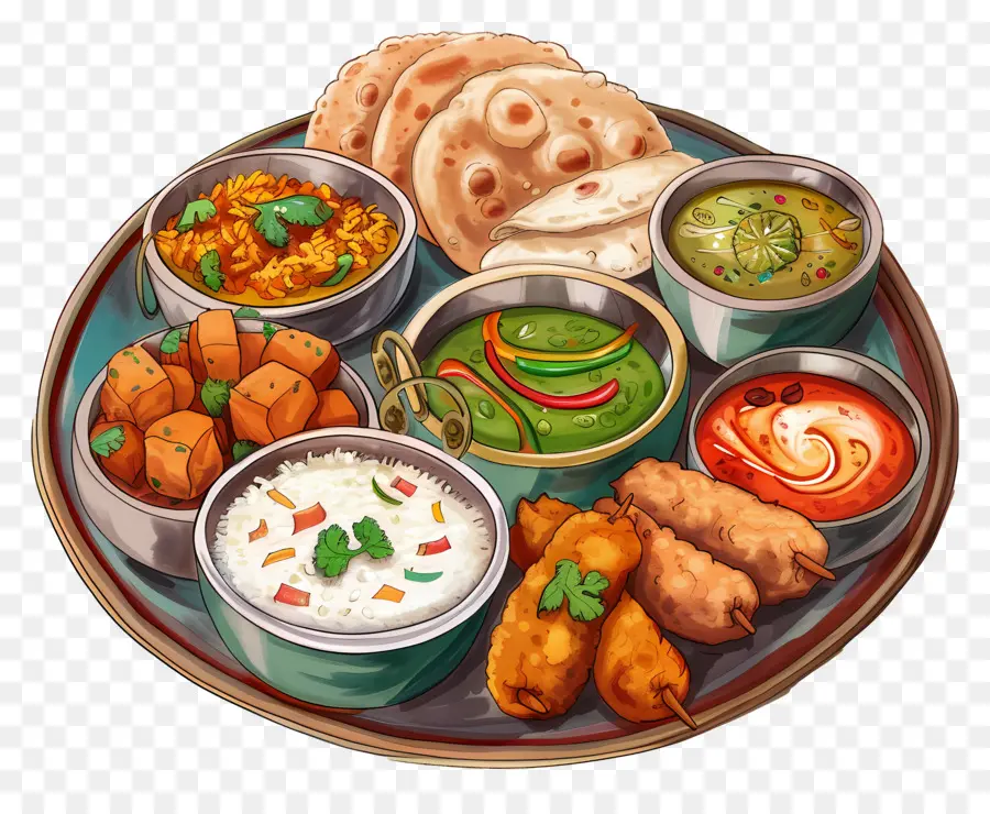 Plato Thali Indio，Thali PNG