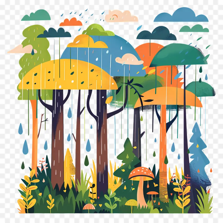 Tormenta De Lluvia，Bosque Colorido PNG