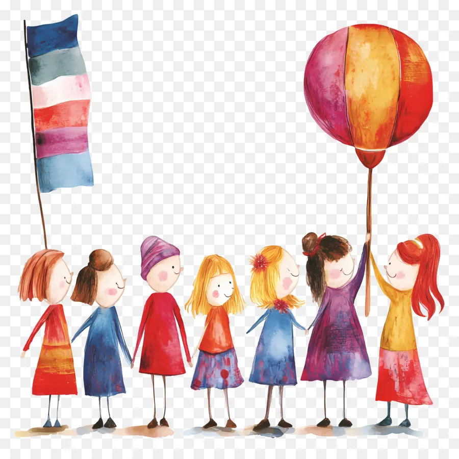 Día De La Igualdad De Mujeres，Niños Con Globo PNG