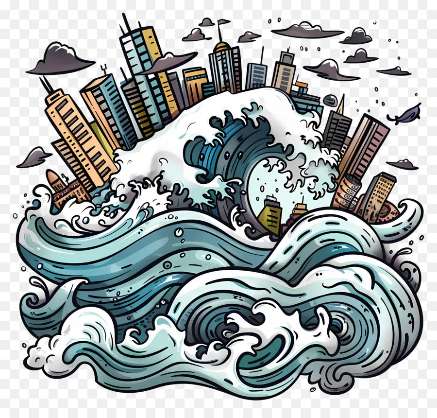 Tsunami，Ciudad Y Olas PNG