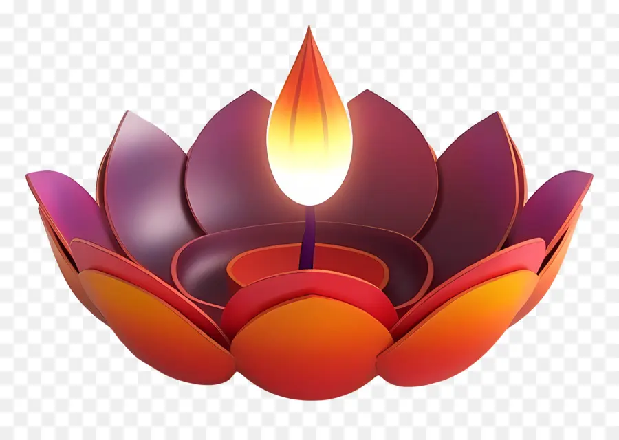 Diwali Diya，Vela En Soporte De Loto PNG