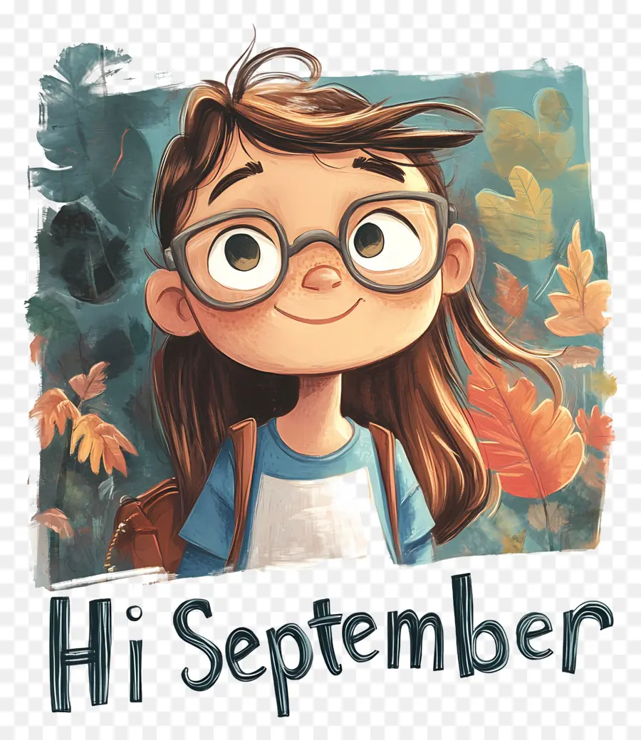 Hola Septiembre，Chica Con Gafas PNG