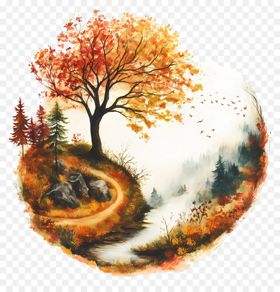 Comienza El Otoño，Paisaje Otoñal PNG