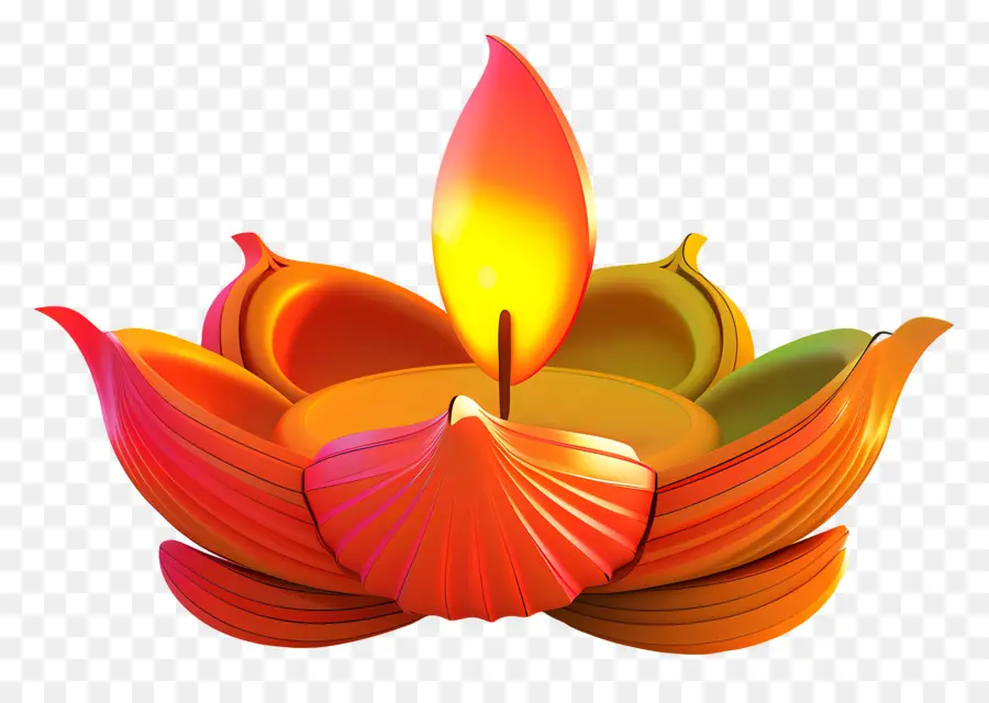 Diwali Diya，Vela En Soporte De Loto PNG