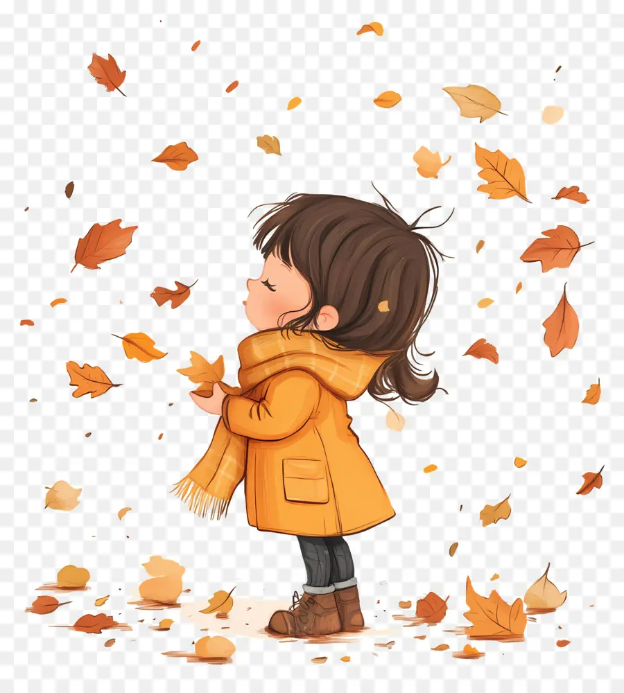 Comienza El Otoño，Chica Con Hojas De Otoño PNG