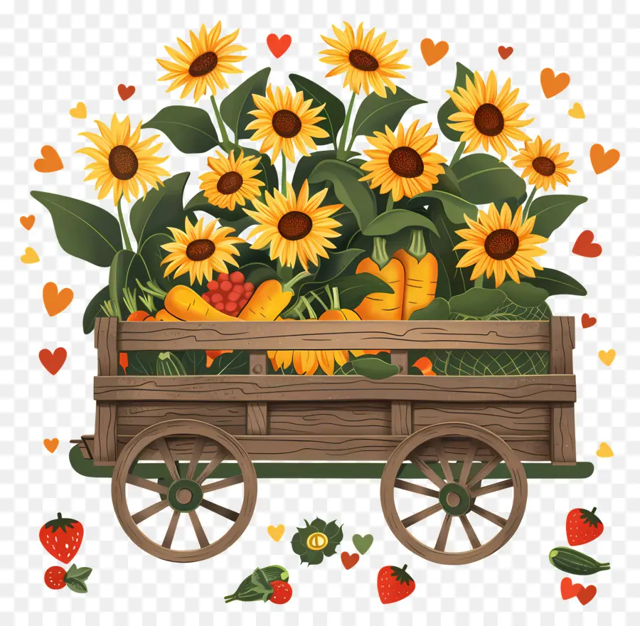 Los Girasoles，Girasoles En El Carrito PNG