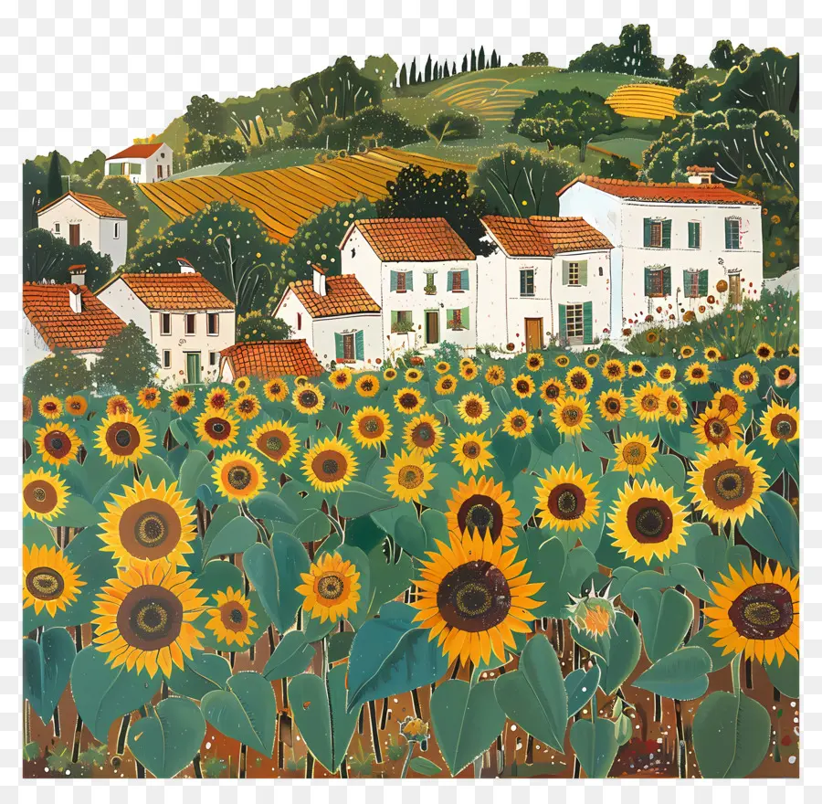 Paisaje Rural，Campo Con Girasoles PNG