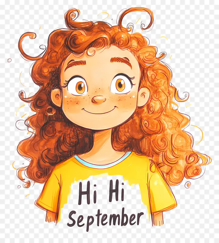 Hola Septiembre，Chica De Pelo Rizado PNG