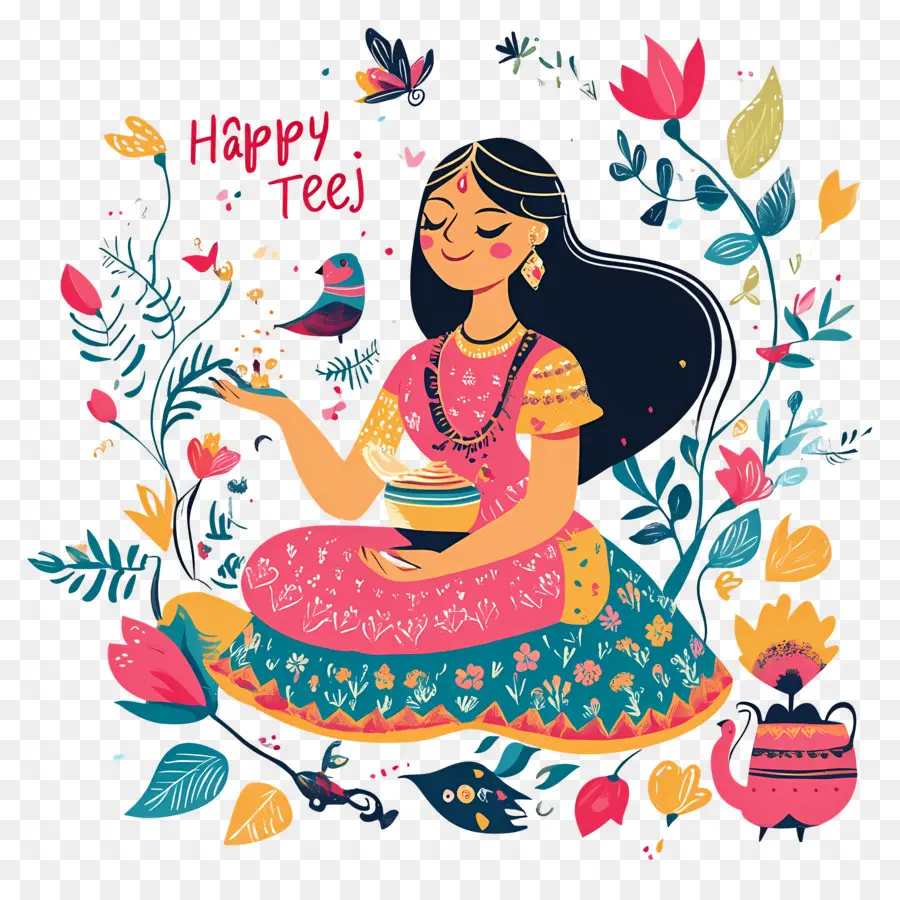 Feliz Teej，Mujer Celebrando Teej PNG