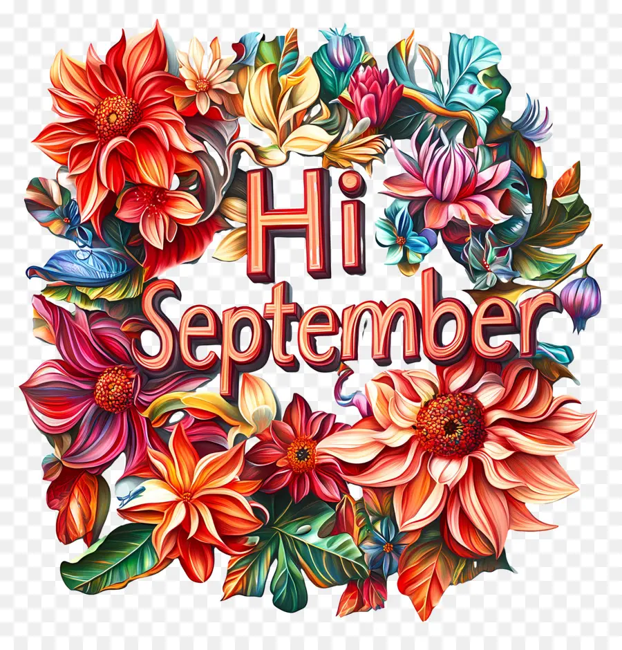 Hola Septiembre，Flores De Septiembre PNG