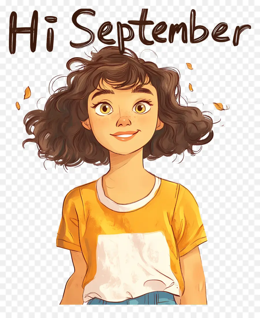 Hola Septiembre，Chica Con Pelo Rizado PNG