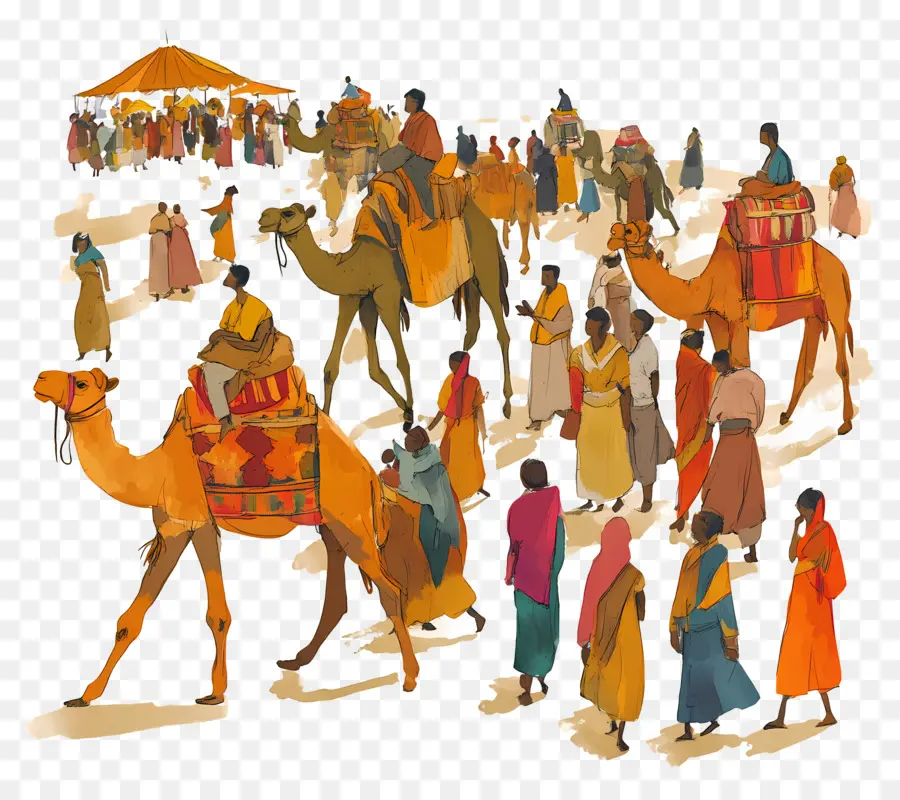 Feria Del Camello De Pushkar，Caravana De Camellos PNG