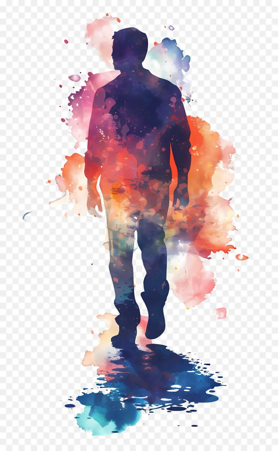 Silueta De Hombre Caminando，Silueta Colorida PNG