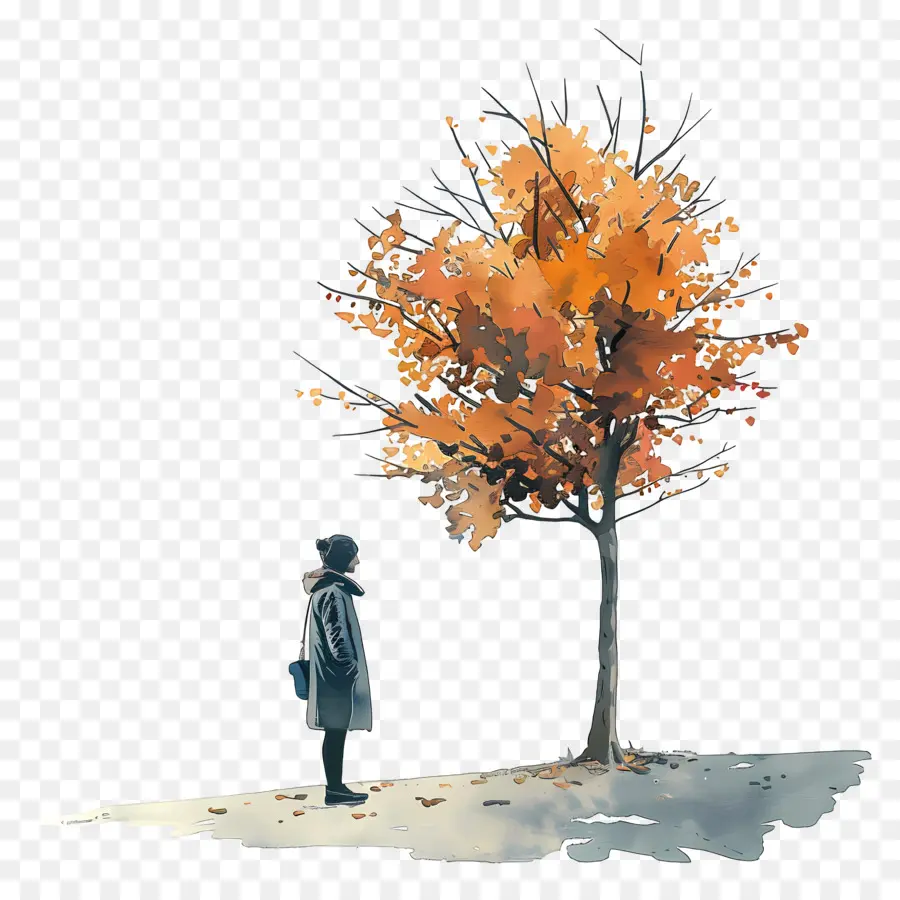 Mujer En El Día De Otoño，Persona Y árbol PNG