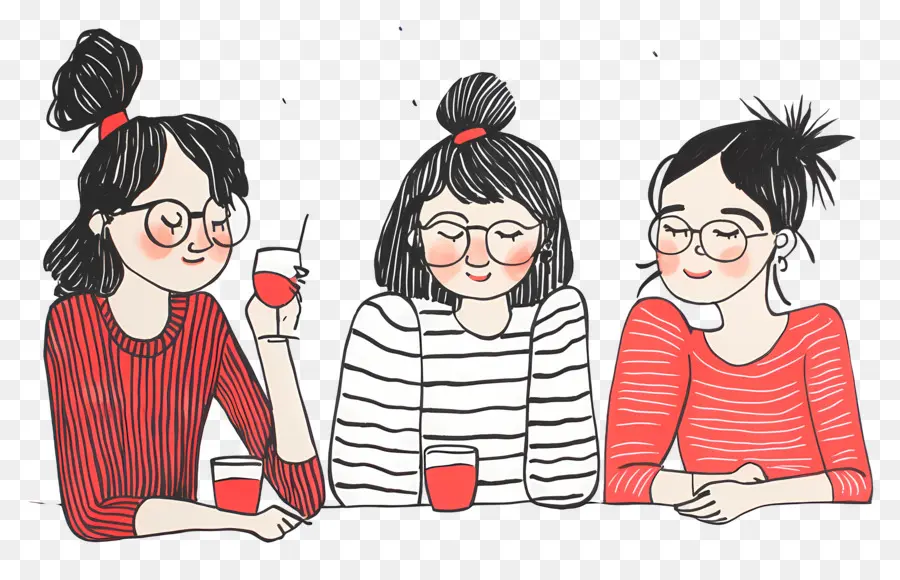 Noche De Chicas，Ilustración De Tres Chicas PNG