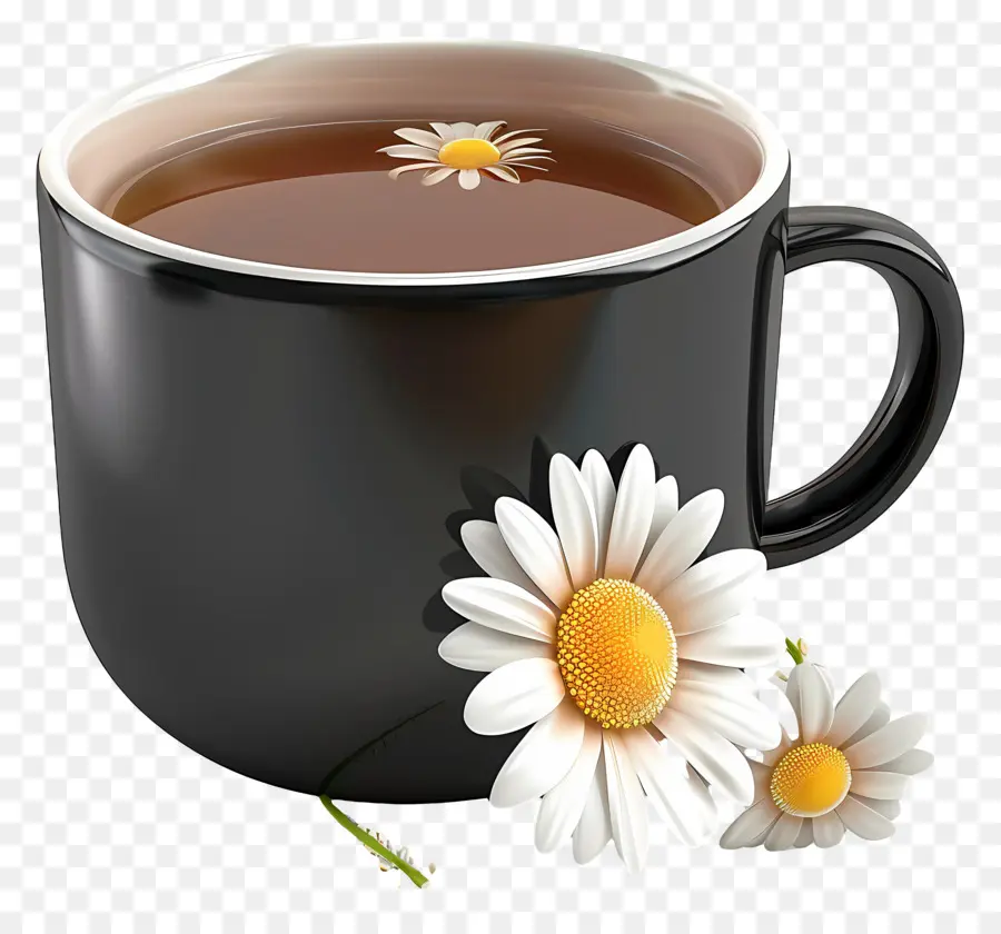 Té Negro，Taza Negra Con Manzanilla PNG