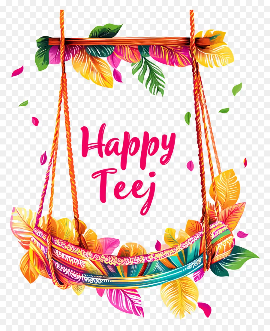 Feliz Teej，Columpio Colorido Con Texto Happy Teej PNG