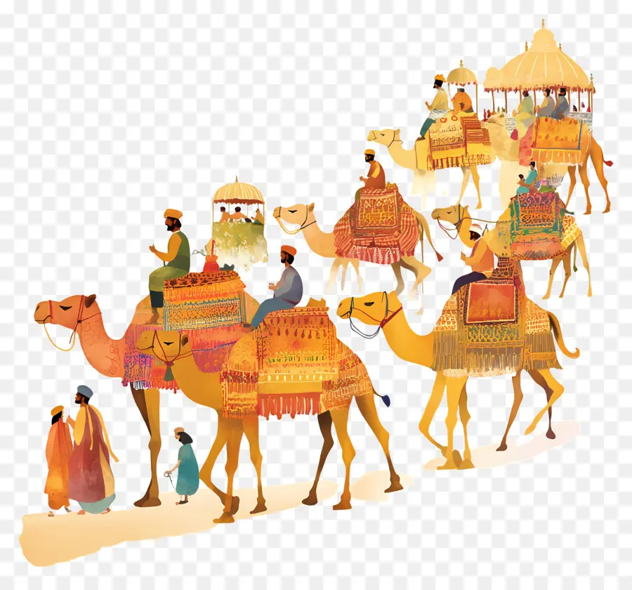 Feria Del Camello De Pushkar，Caravana De Camellos PNG