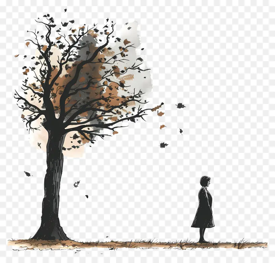 Mujer En El Día De Otoño，Persona Y árbol PNG