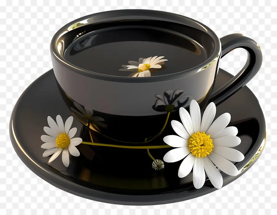 Té Negro，Taza Negra Con Manzanilla PNG