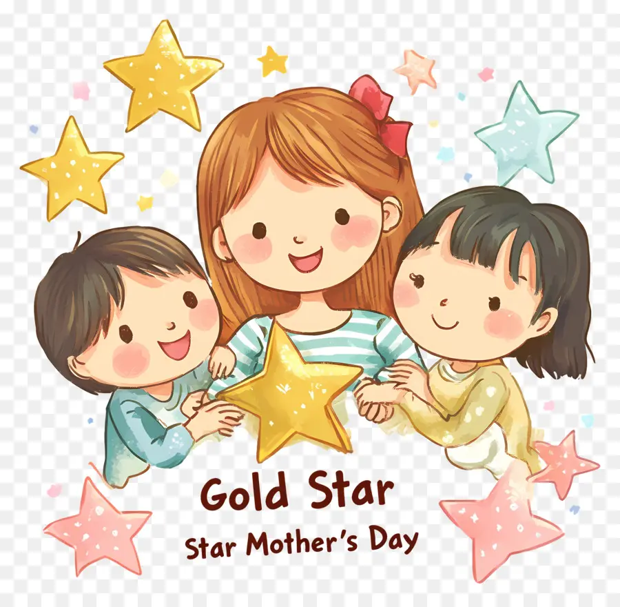 Día De La Madre Estrella Dorada，Madre E Hijos PNG