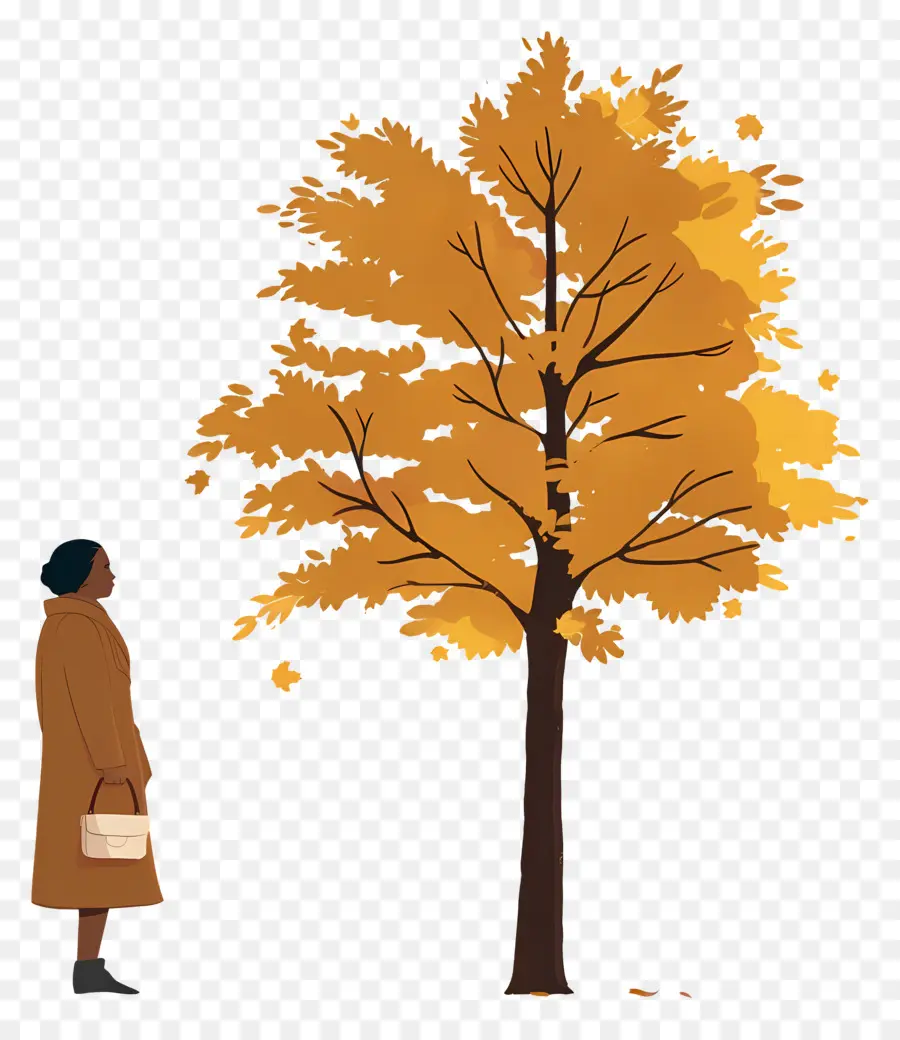 Mujer En El Día De Otoño，árbol De Otoño PNG