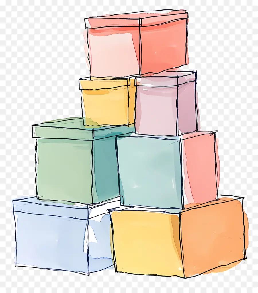 Pila De Cajas，Cajas Coloridas PNG