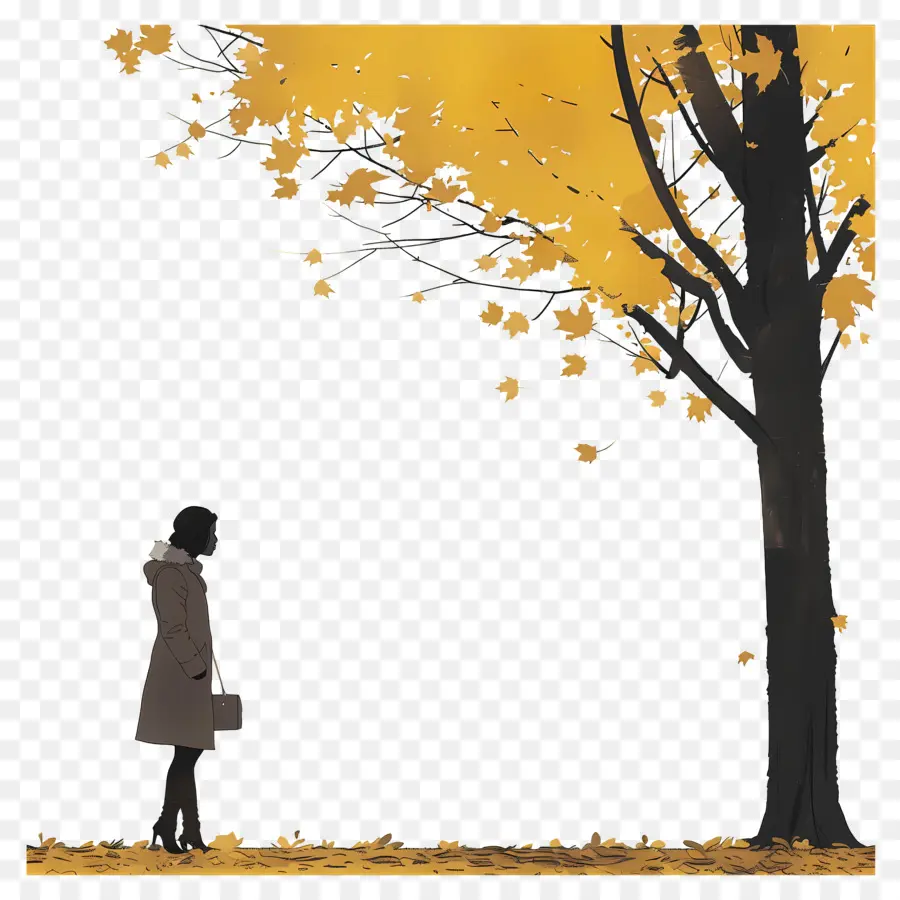 Mujer En El Día De Otoño，Mujer Y Arbol PNG