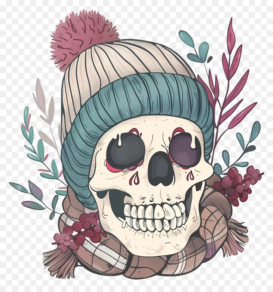 Linda Calavera，Calavera Con Gorro De Invierno PNG