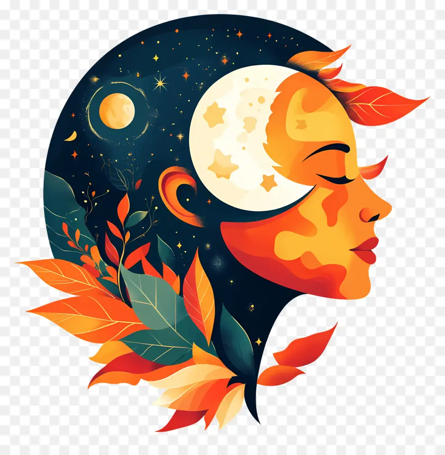 Equinoccio De Septiembre，Mujer Con Luna PNG