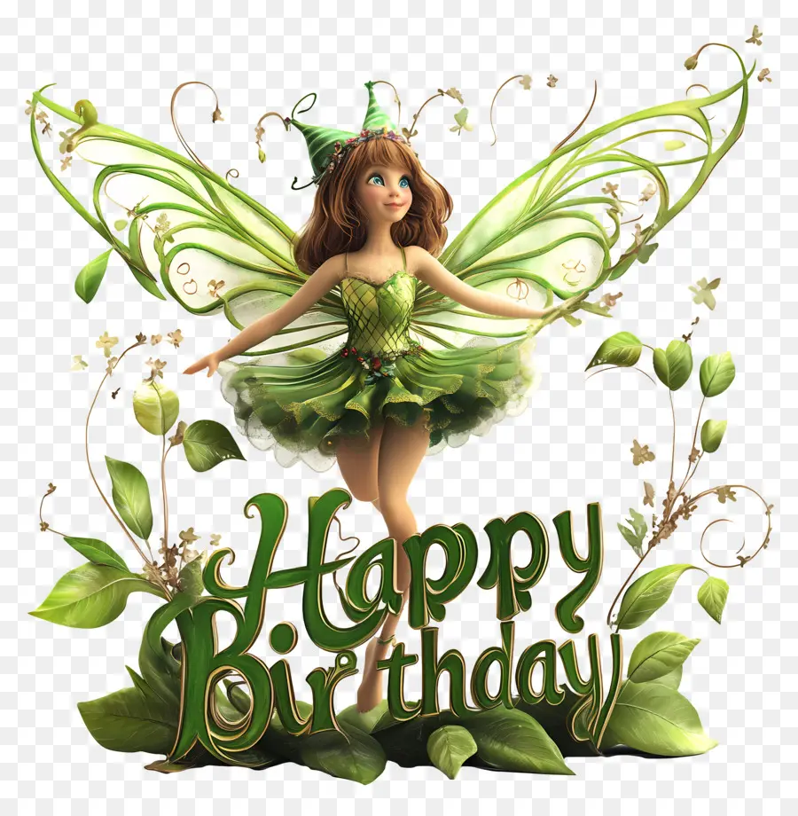 Feliz Cumpleaños，Hada Con Vestido Verde PNG