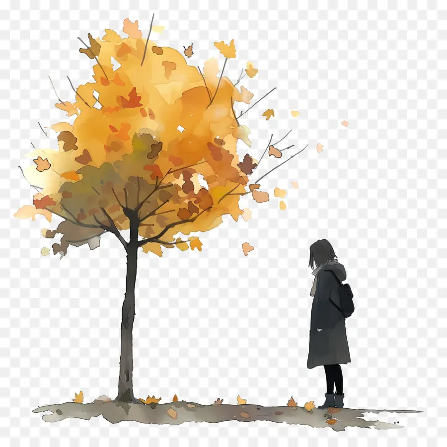 Mujer En El Día De Otoño，Persona Y árbol PNG