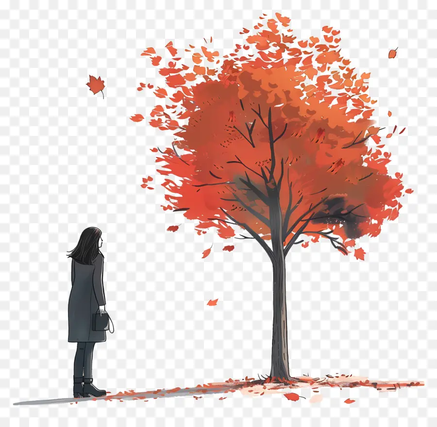 Mujer En El Día De Otoño，Persona Y árbol PNG