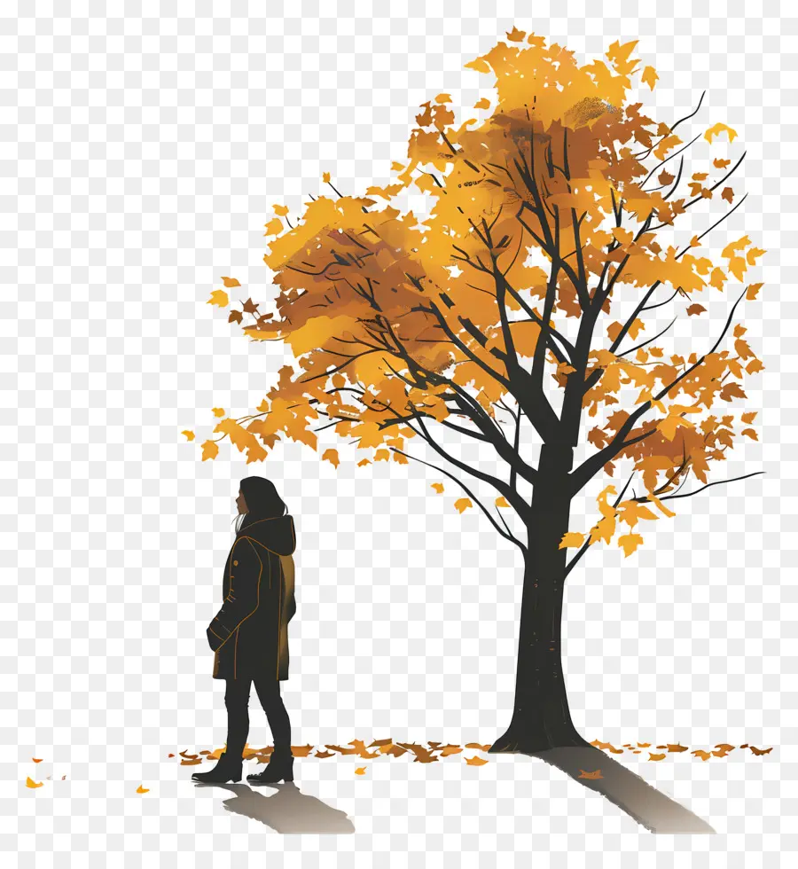 Mujer En El Día De Otoño，Persona Y árbol PNG